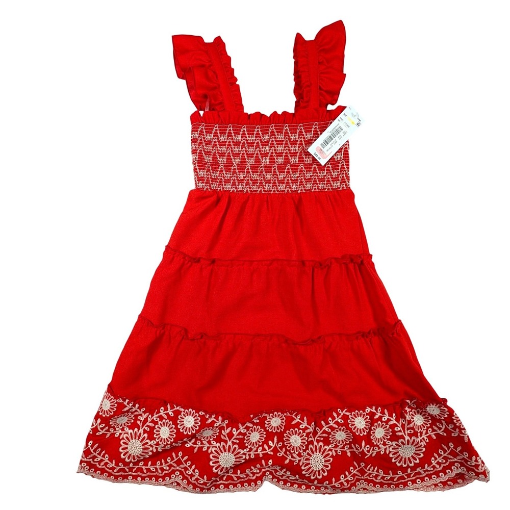 Copper Key Pink Linen & GB Girls Red Embroidered Tiered Dress Bundle of 2 Small - Picture 2 of 15